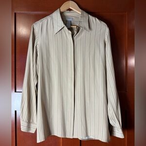 90’s Vintage Liz Claiborne Silk Striped Blouse in Tan and Black Size 12